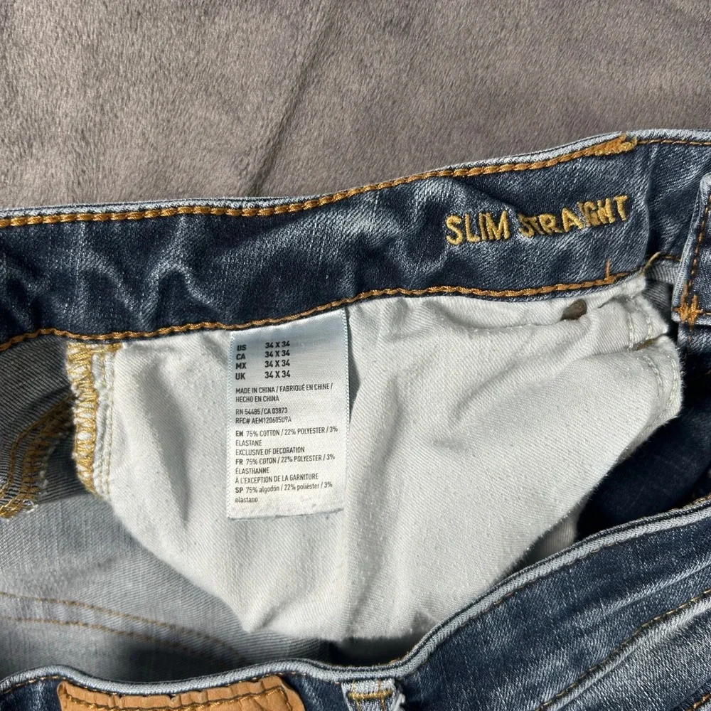 American Eagle Slim Straight Jeans Mens 34x34 Blue 360 Extreme Flex Denim